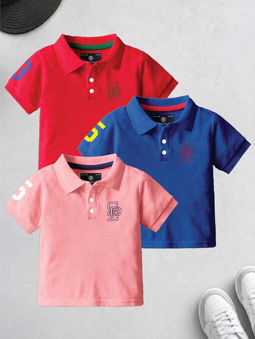 boys pack of 3 printed short sleeves polo t-shirt