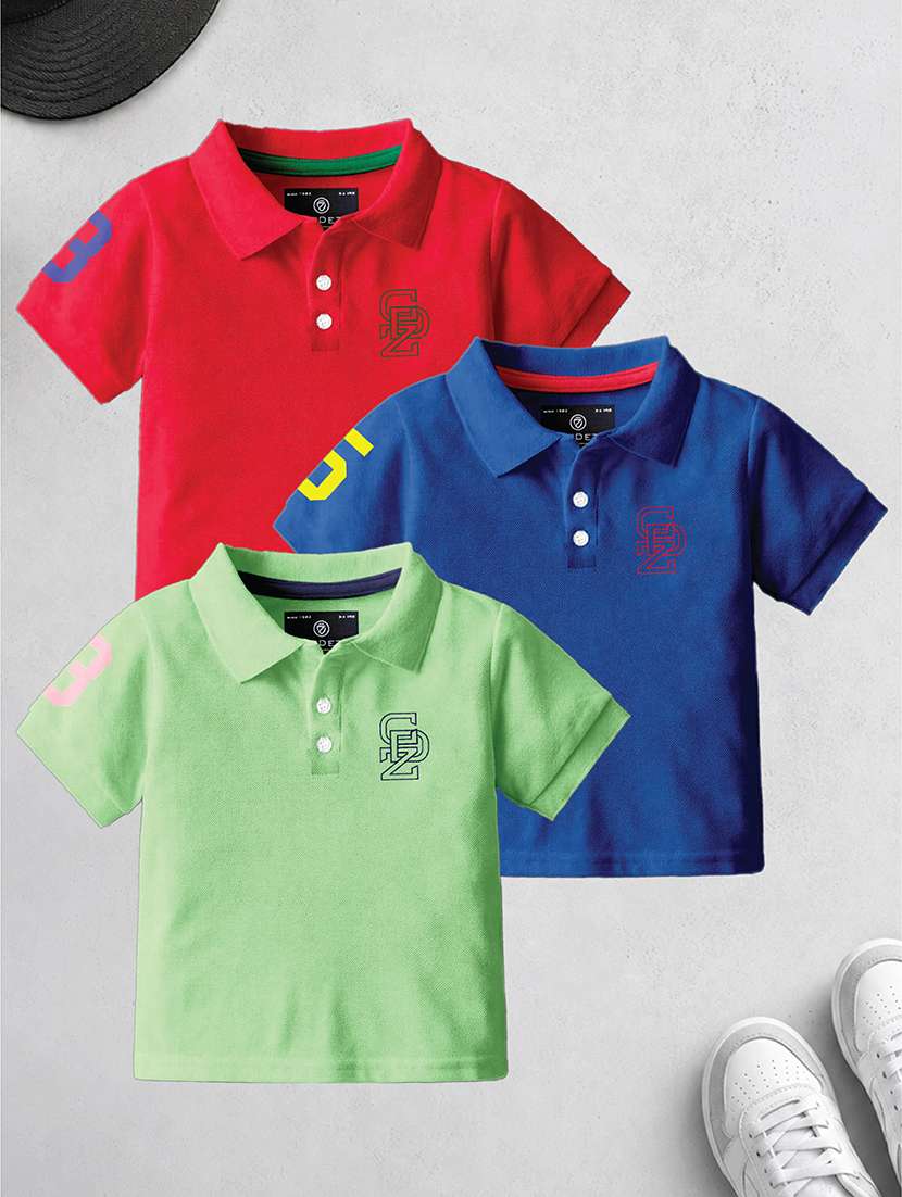 boys pack of 3 printed short sleeves polo t-shirt