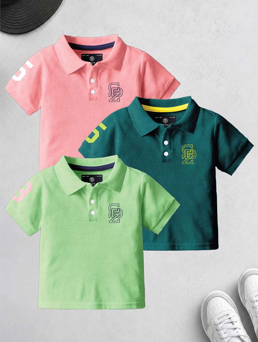 boys pack of 3 printed short sleeves polo t-shirt