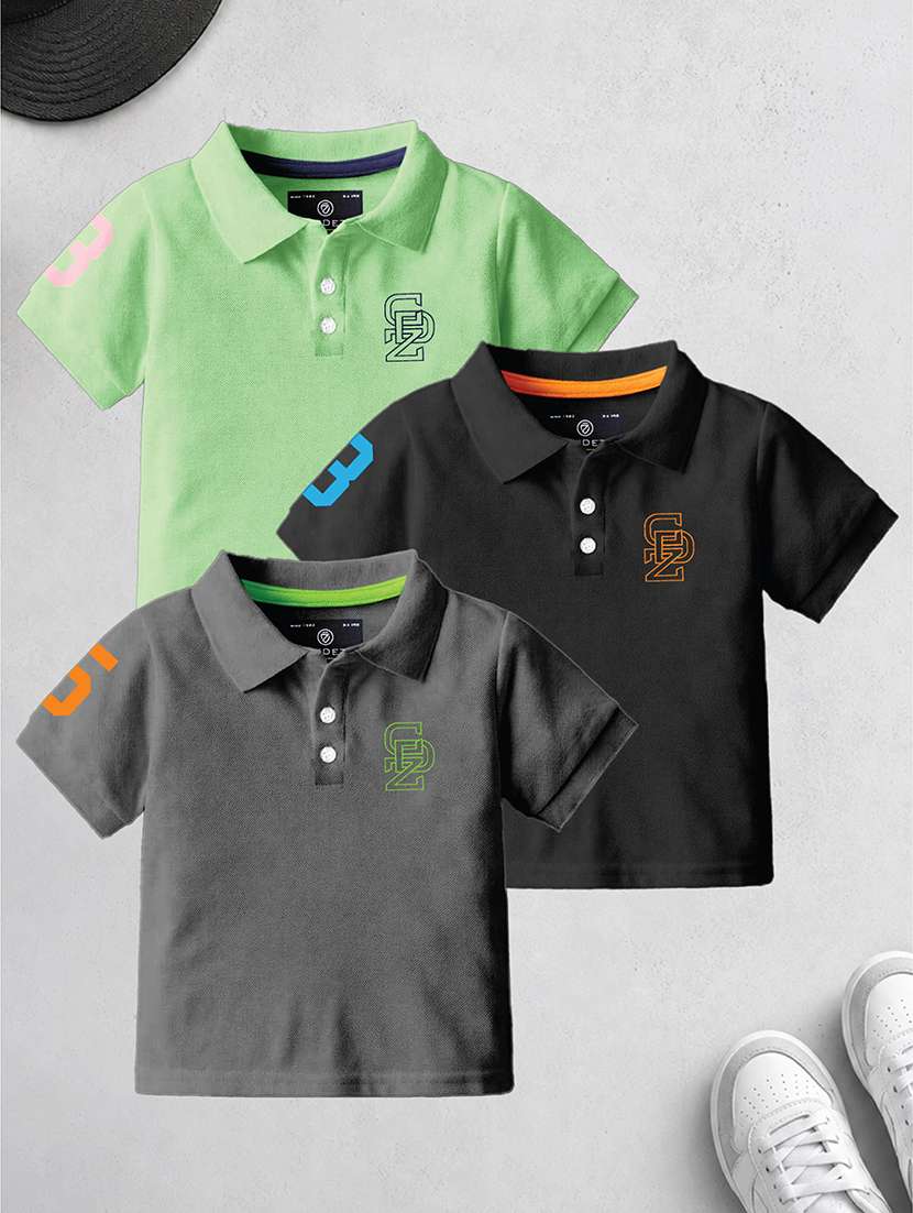 boys pack of 3 printed short sleeves polo t-shirt