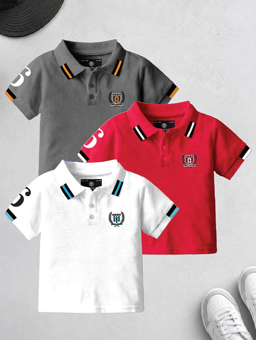 boys pack of 3 embroidered short sleeves polo t-shirt