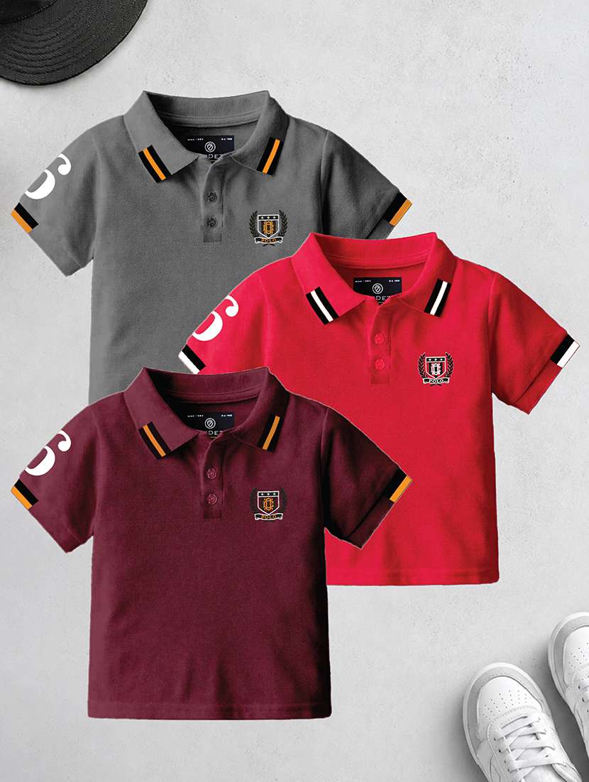 boys pack of 3 embroidered short sleeves polo t-shirt