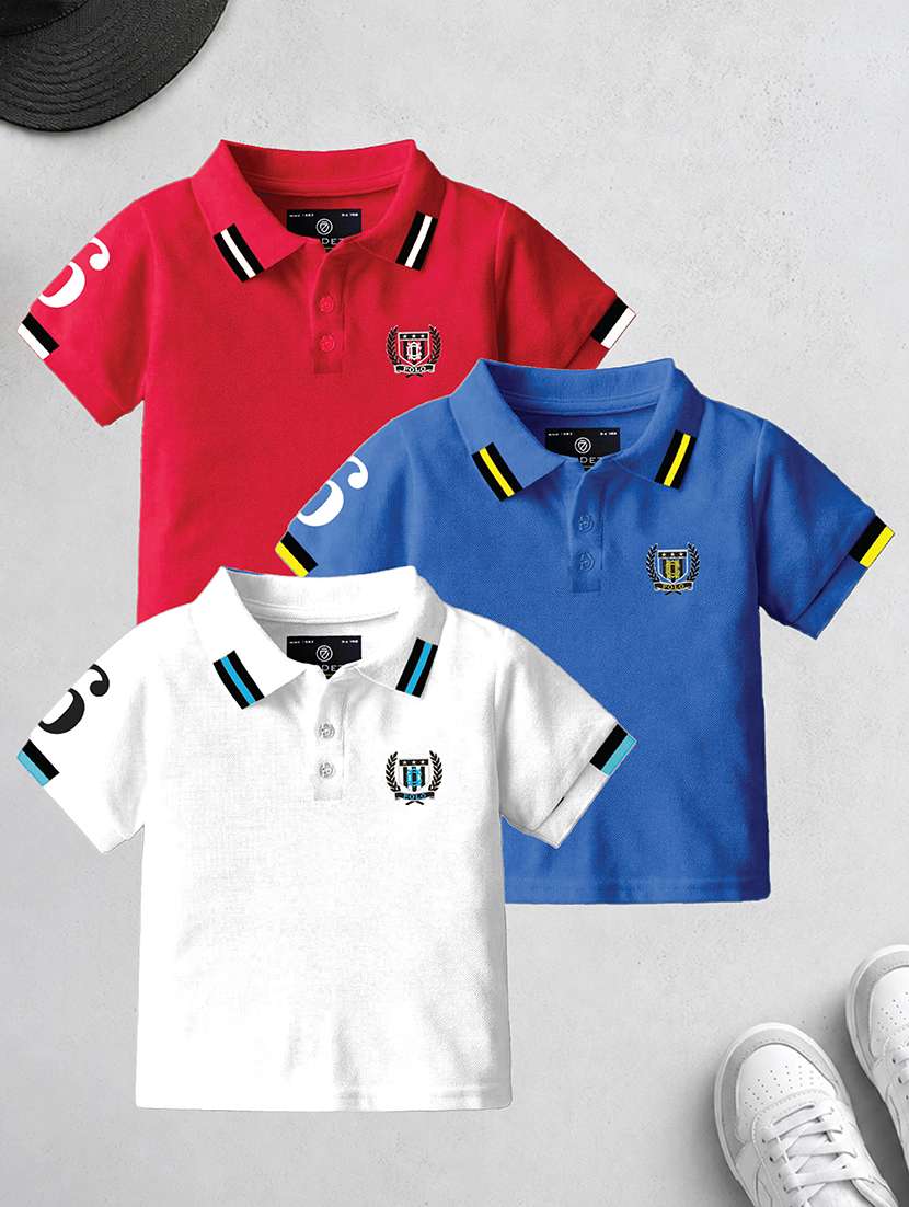 boys pack of 3 embroidered short sleeves polo t-shirt