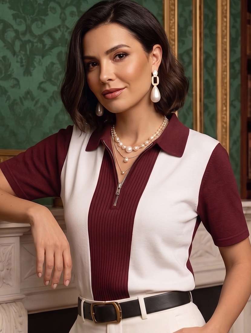 women colourblocked short sleeves polo t-shirt