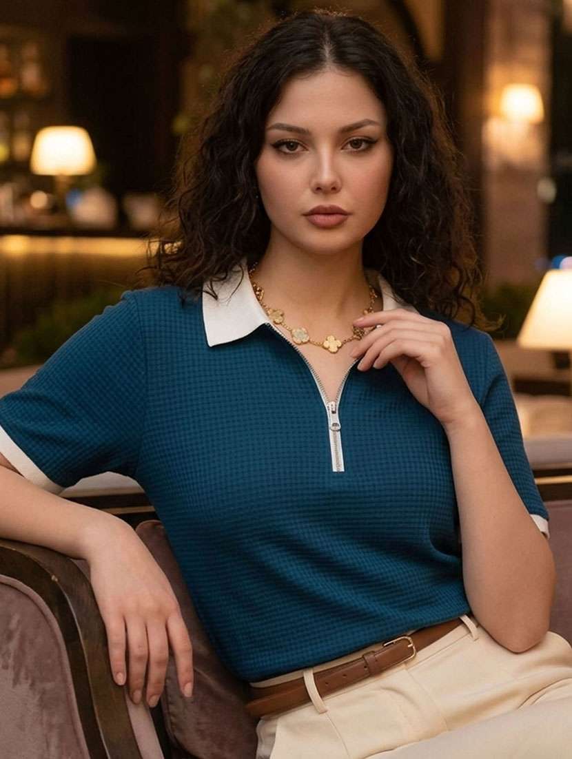 women self design short sleeves polo t-shirt
