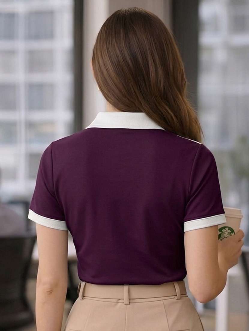 women solid short sleeves polo t-shirt - 22556139 -  Standard Image - 3
