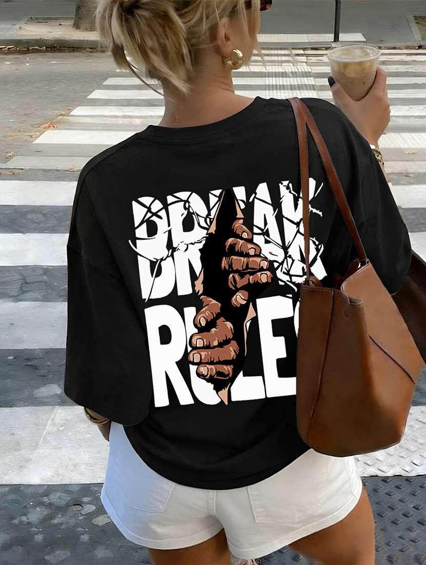 women printed short sleeves oversized t-shirt