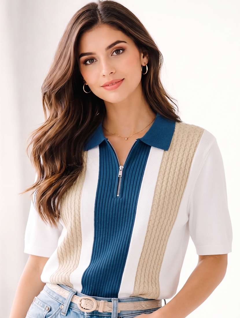 women colourblocked short sleeves polo t-shirt