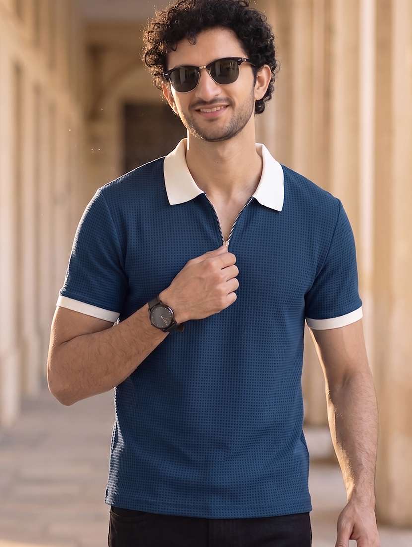 men textured short sleeve regular fit polo t-shirt