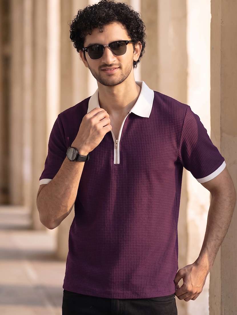 men textured short sleeve regular fit polo t-shirt