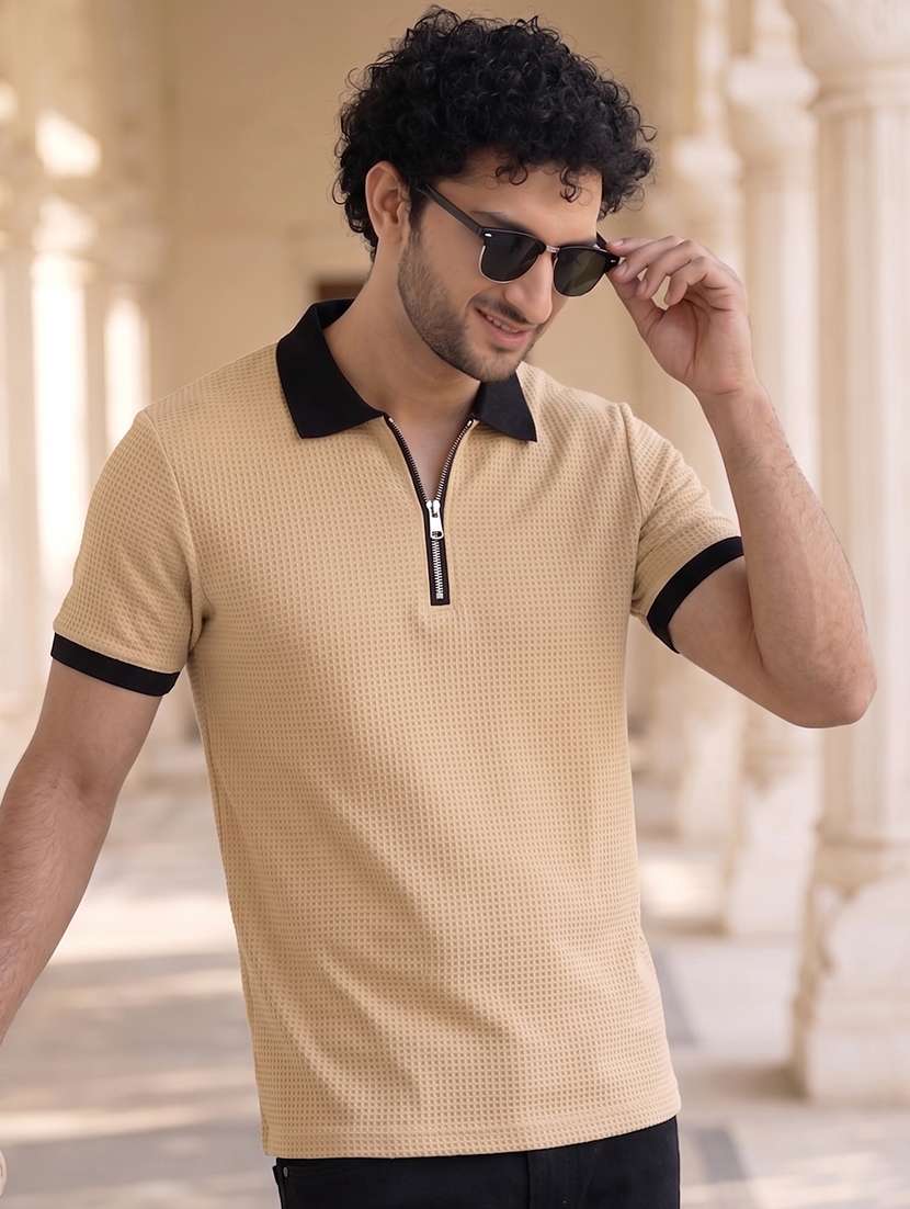 men textured short sleeve regular fit polo t-shirt - 22556790 -  Standard Image - 3