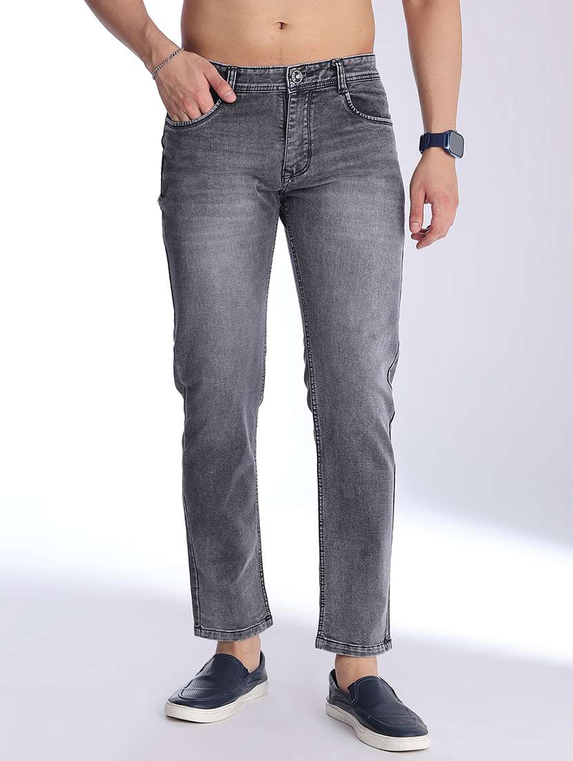 men washed mid rise ankle length slim fit jeans