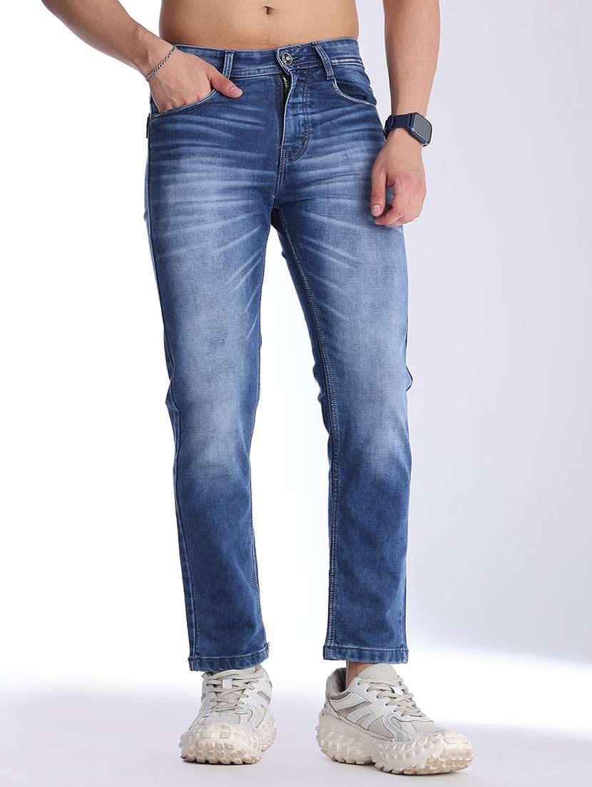 men washed mid rise ankle length slim fit jeans