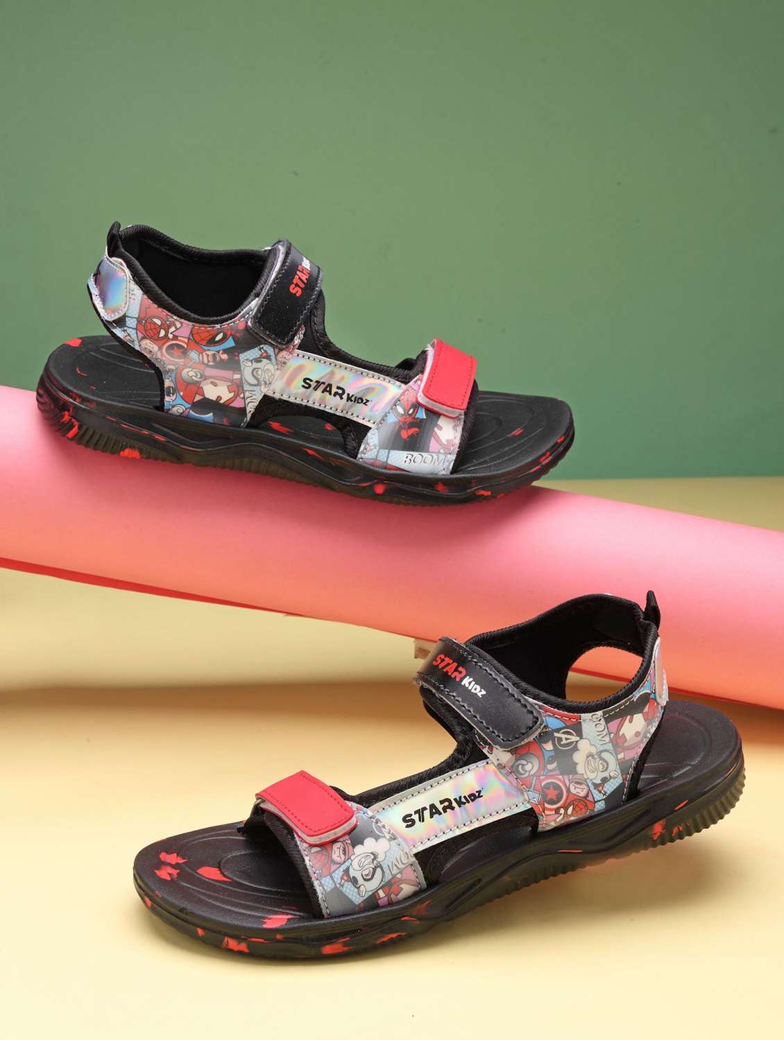 boys printed ankle strap floaters