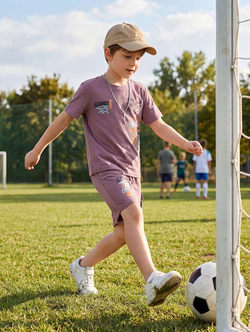boys printed round neck t-shirt and shorts set