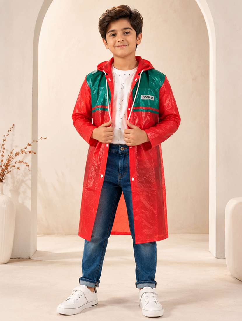 kids colourblocked long sleeves raincoat