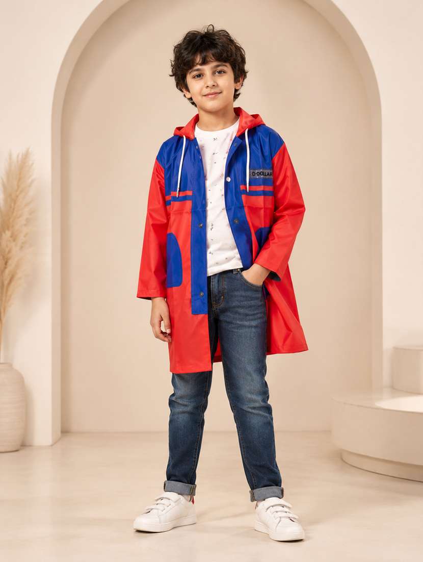 kids colourblocked long sleeves raincoat