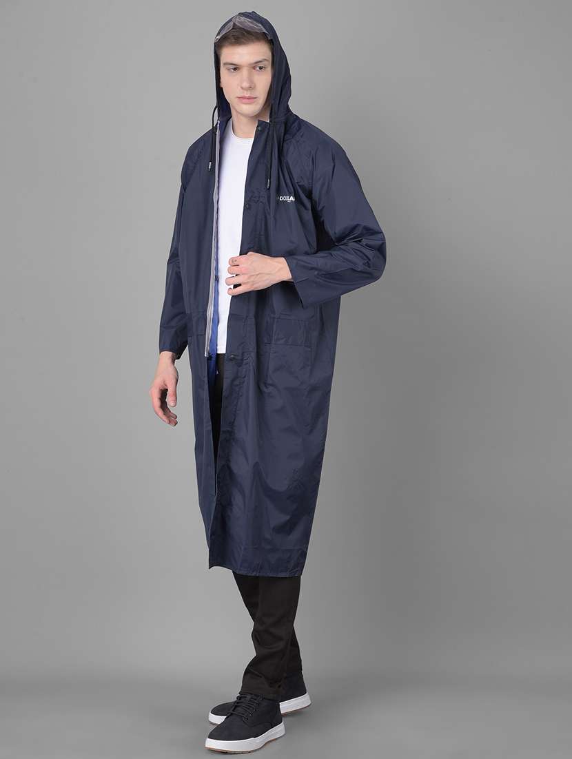 men solid long sleeve hooded raincoat