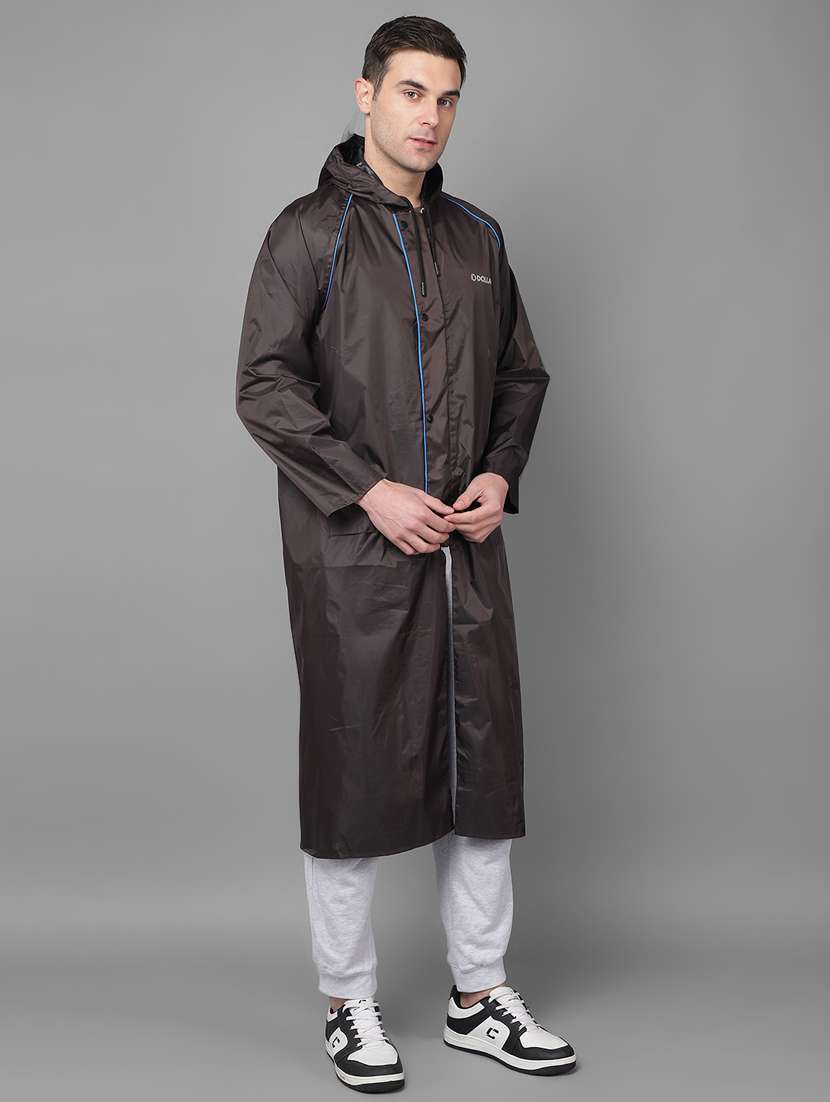 men solid long sleeve hooded raincoat