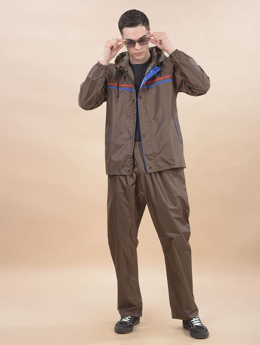 men striped long sleeve hooded rain suit set