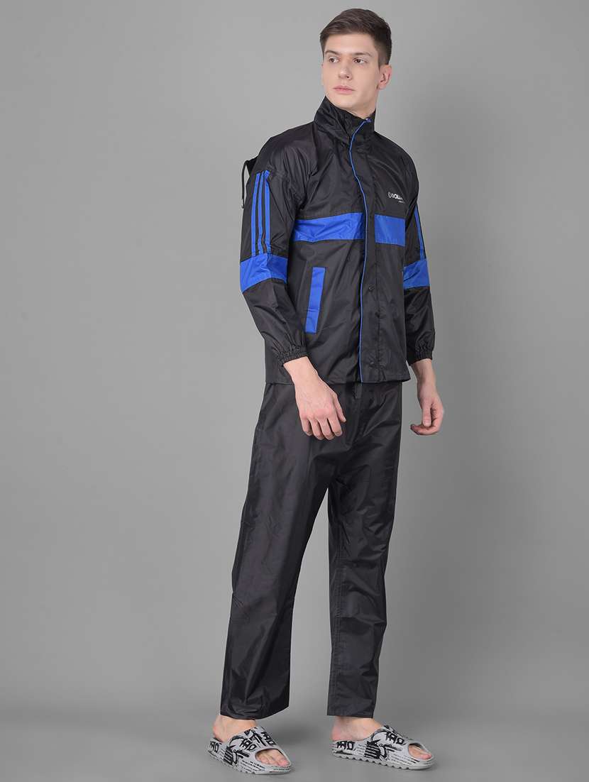 men color block long sleeve hooded rain suit set