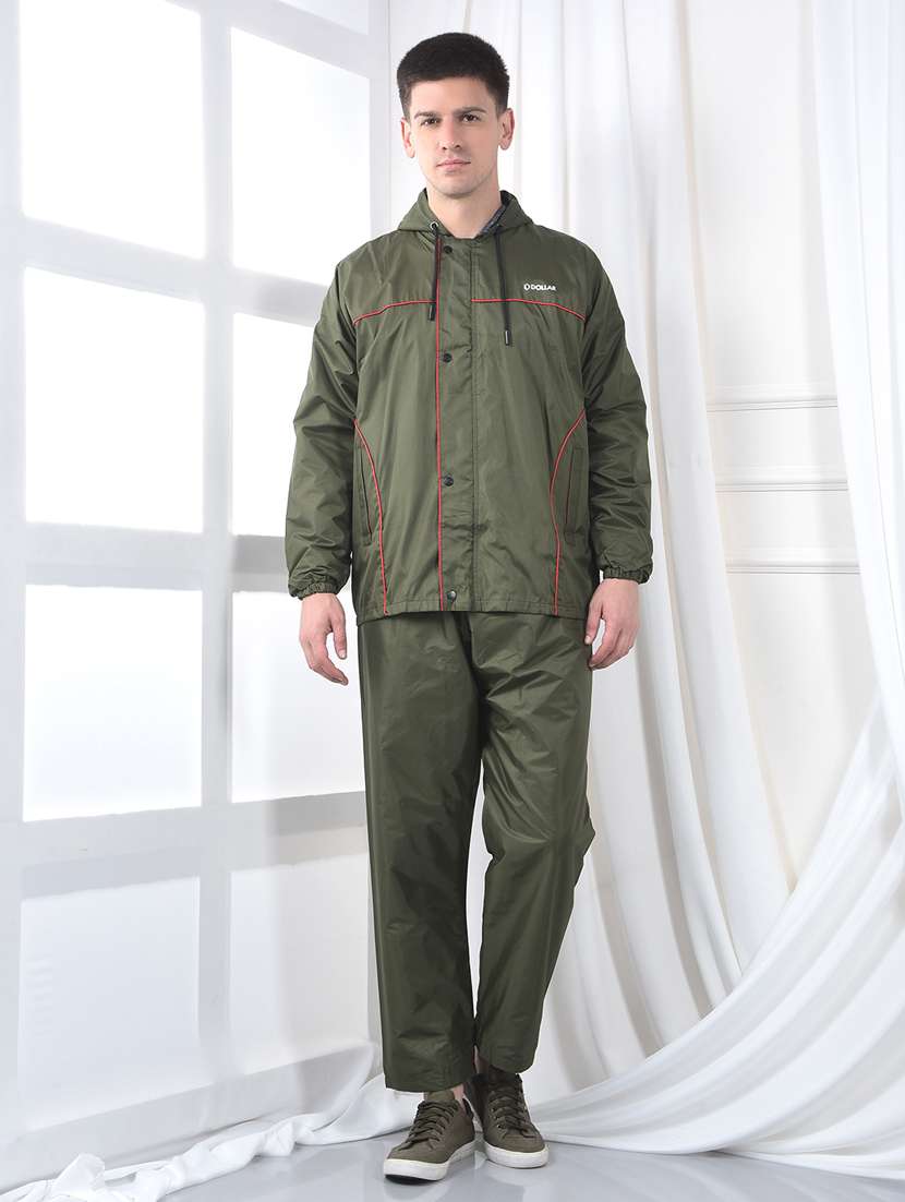 men solid long sleeve reversible rain suit set