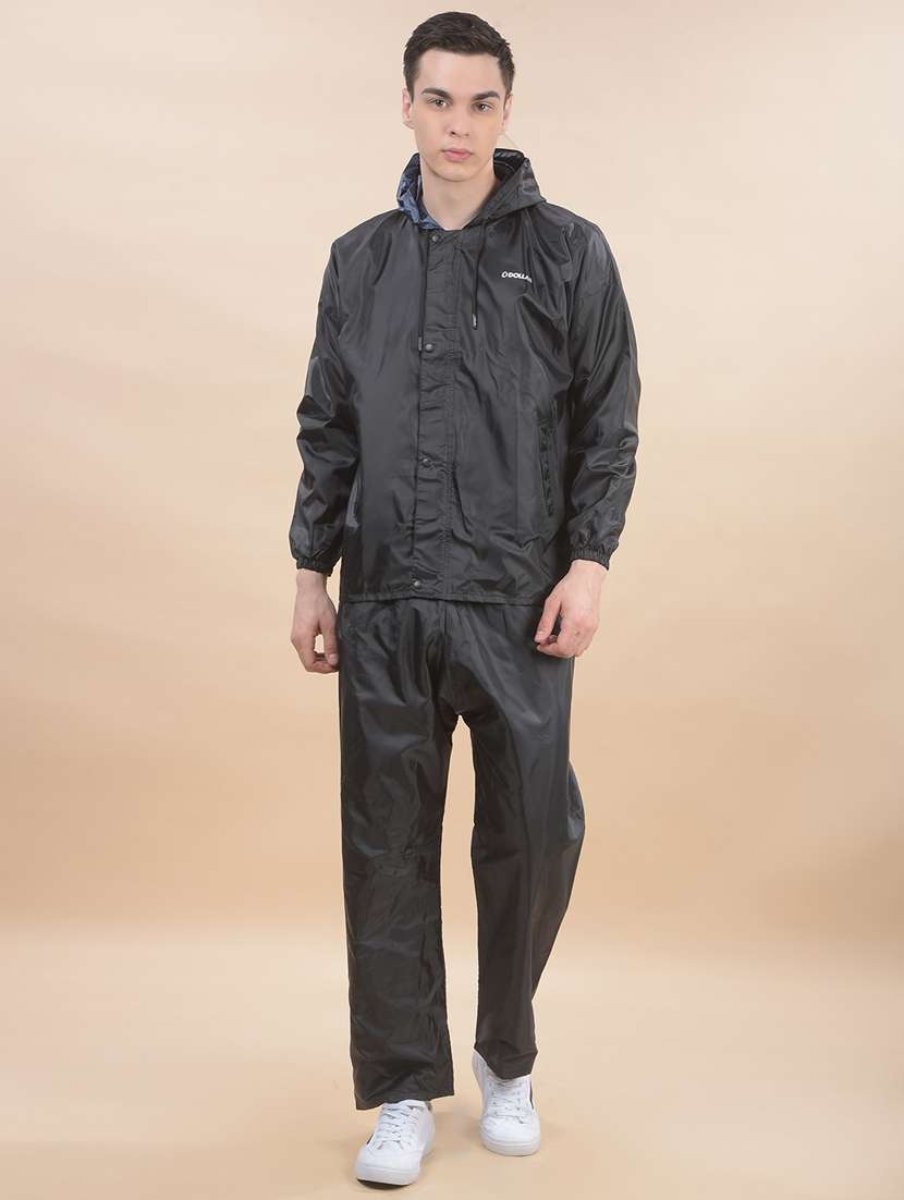 men solid long sleeve reversible rain suit set