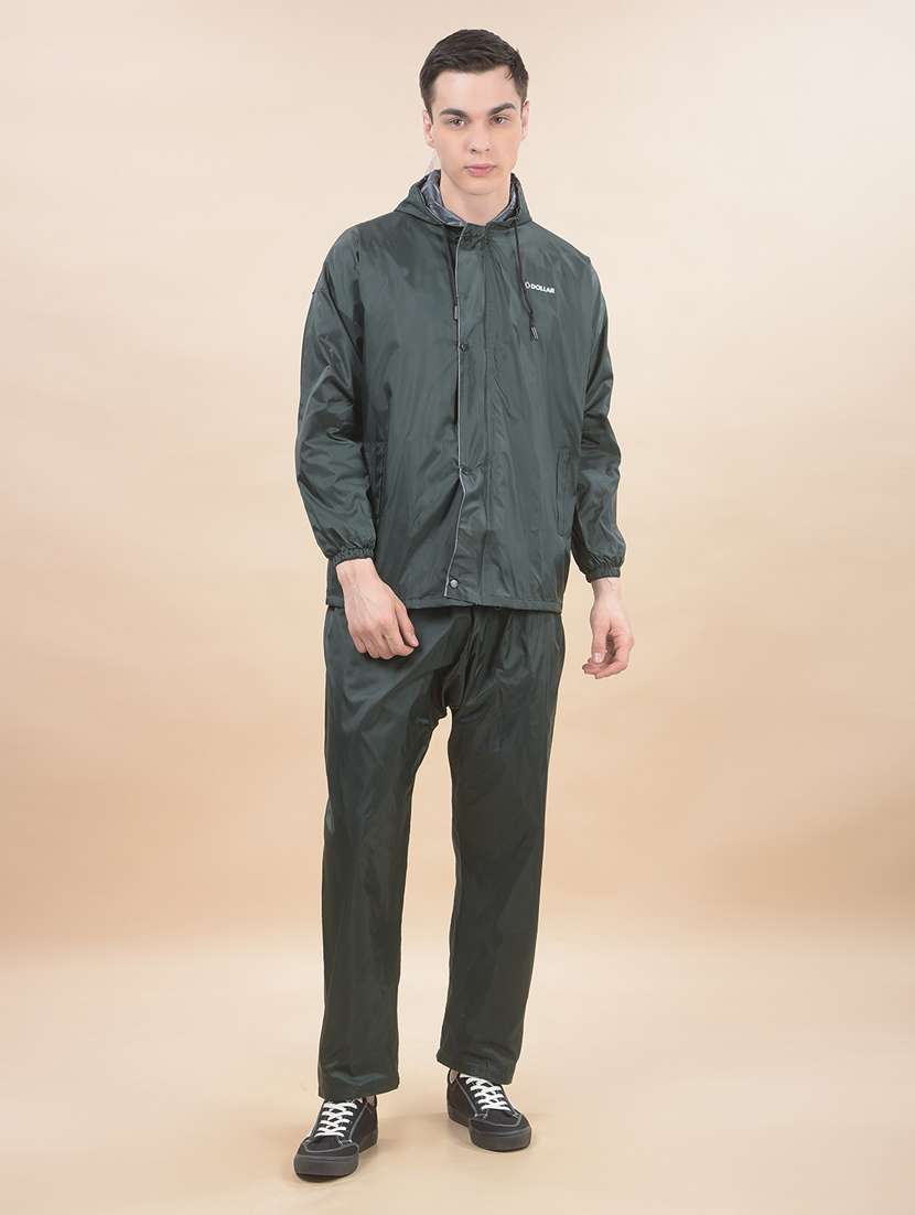 men solid long sleeve reversible rain suit set