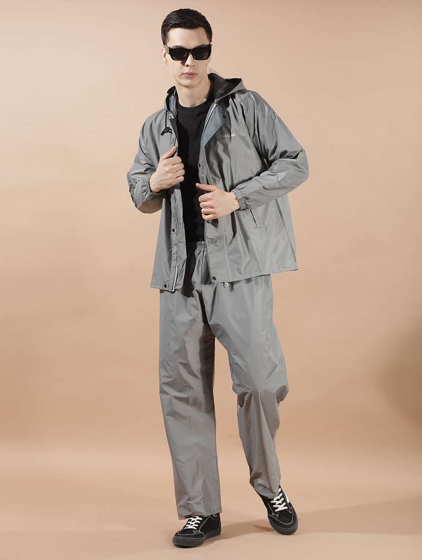 men solid long sleeve reversible rain suit set