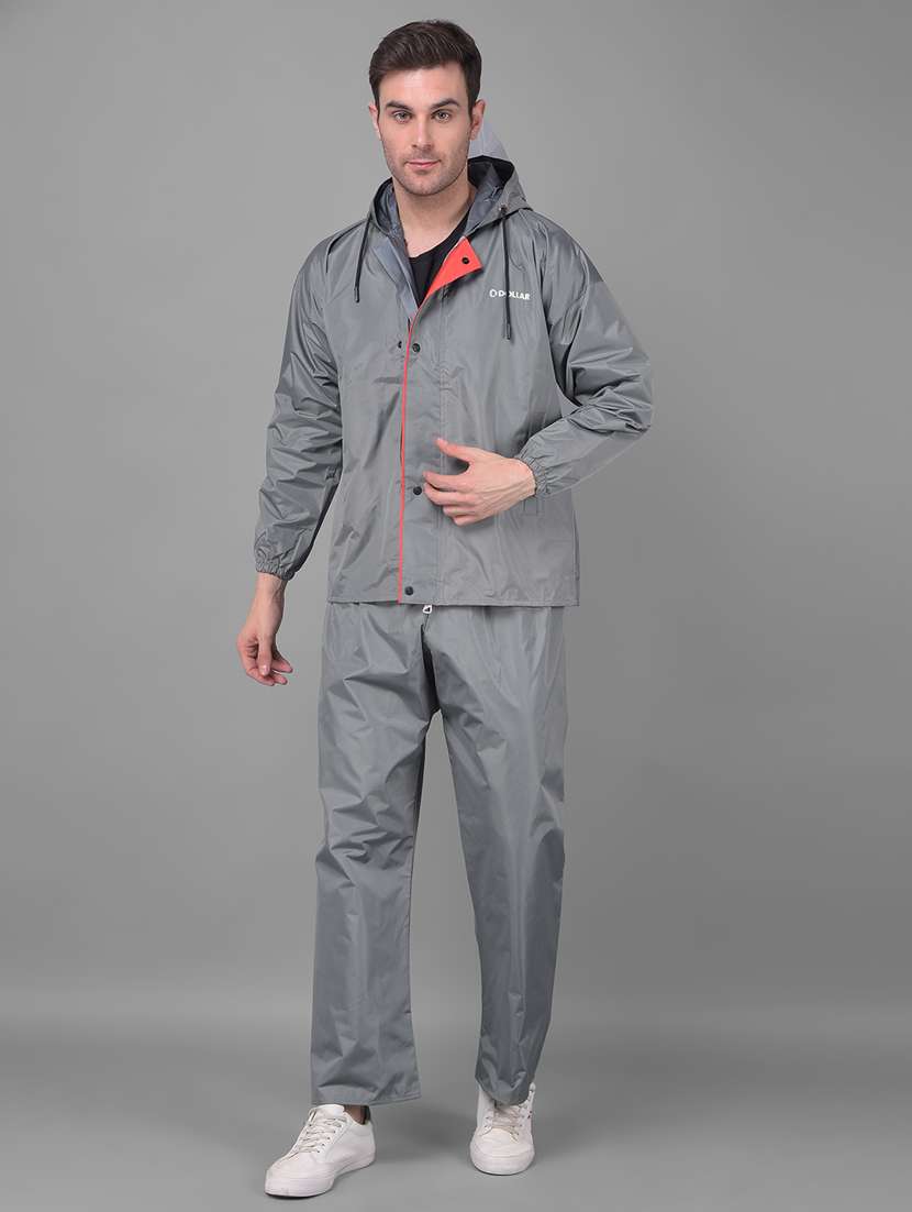 men solid long sleeve reversible rain suit set