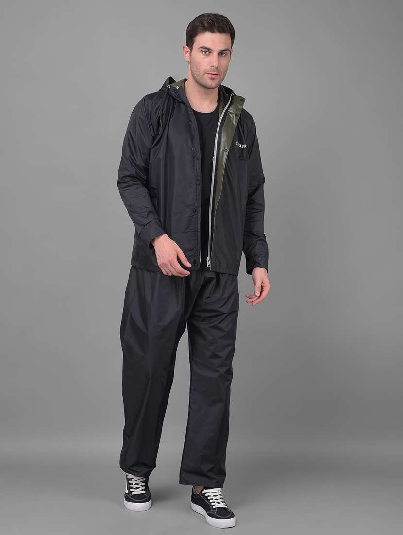 men solid long sleeve reversible rain suit set