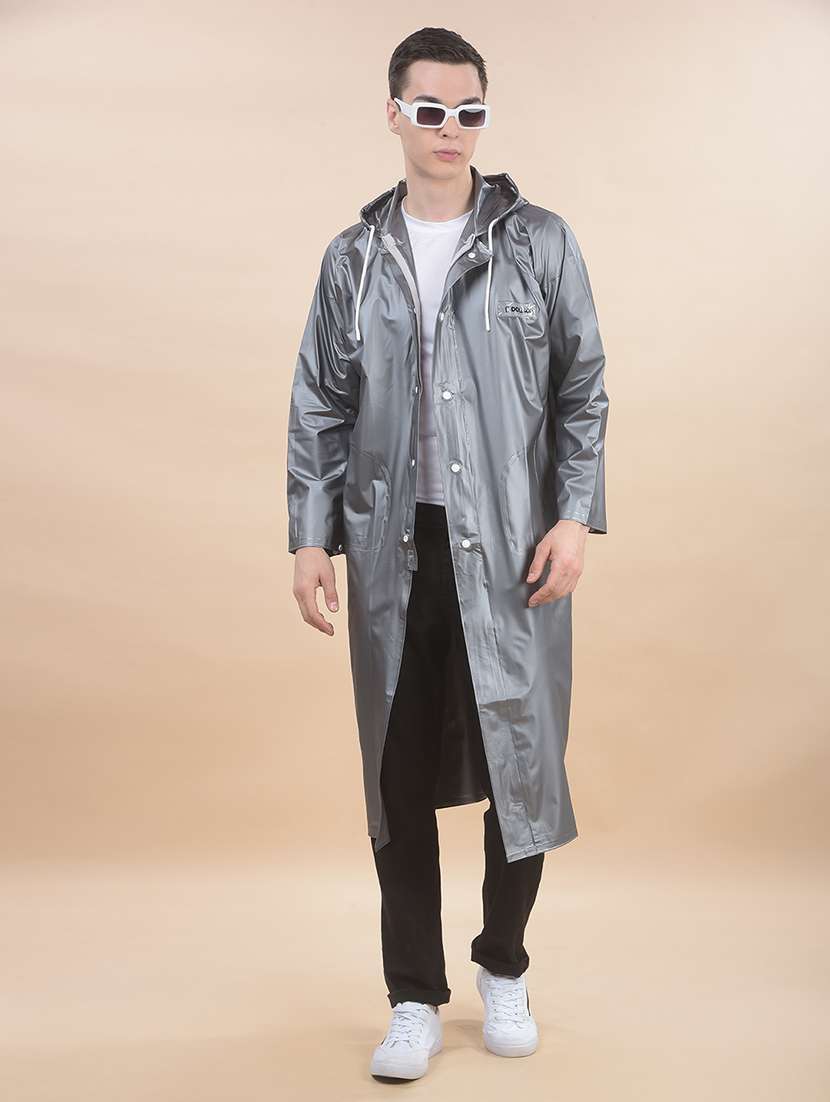 men solid long sleeve hooded raincoat