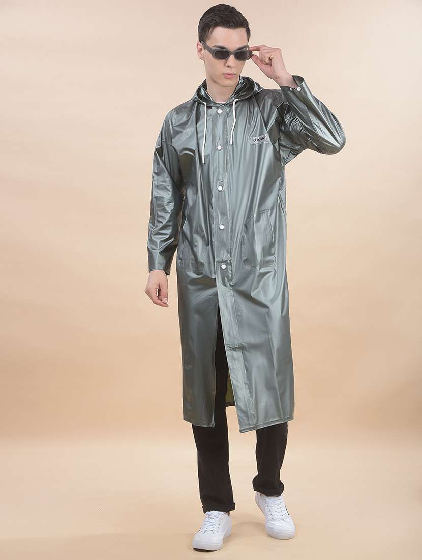 men solid long sleeve hooded raincoat