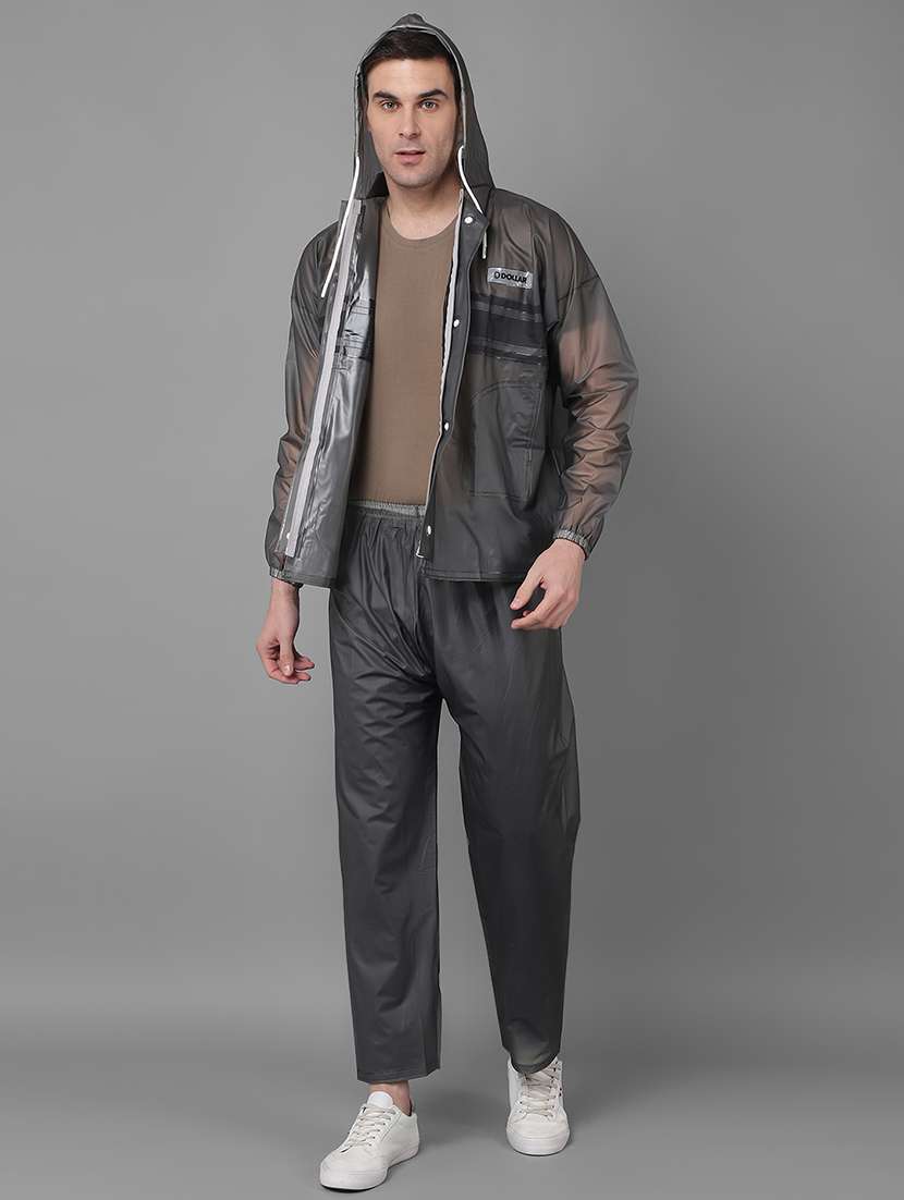 men color block long sleeve hooded rain suit set