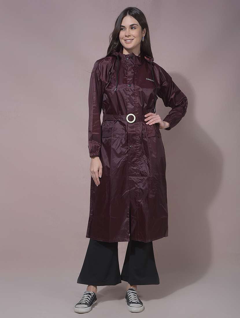 women solid long sleeves raincoat - 22557692 -  Standard Image - 3