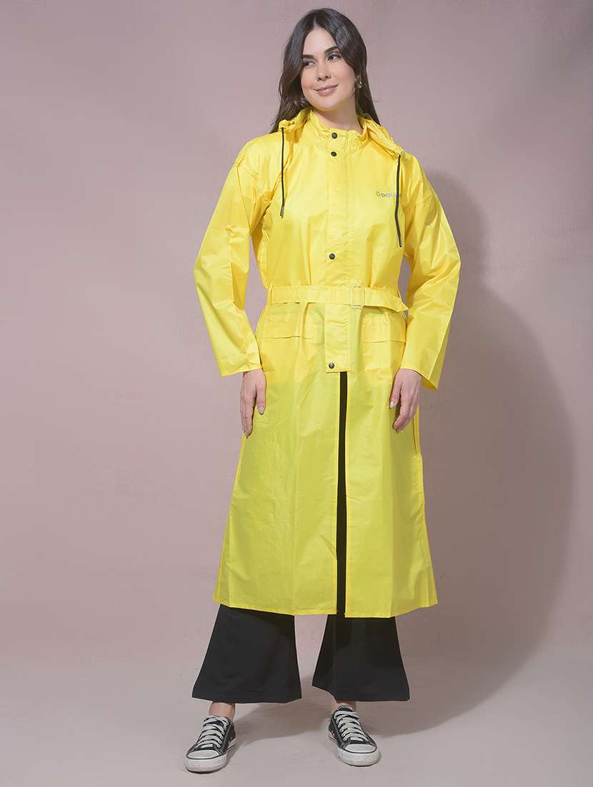 women solid long sleeves raincoat