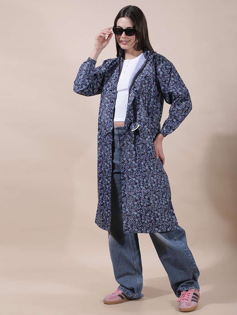 women printed long sleeves raincoat