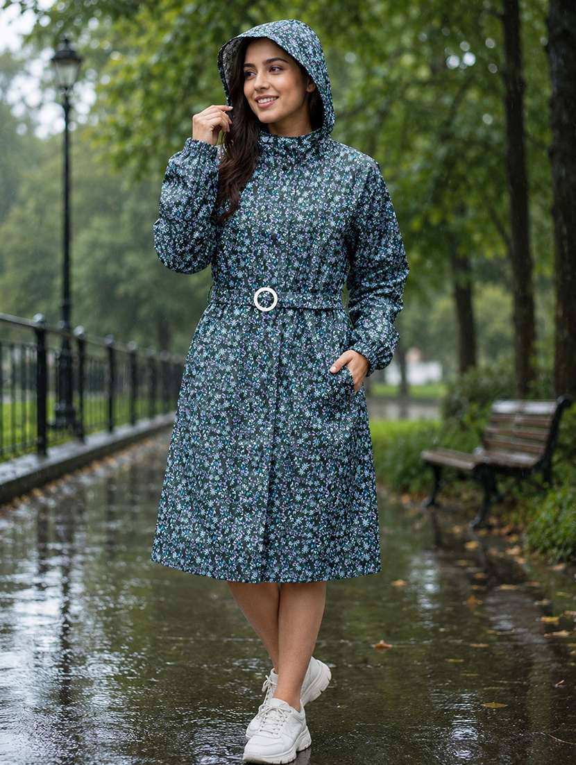 women printed long sleeves raincoat