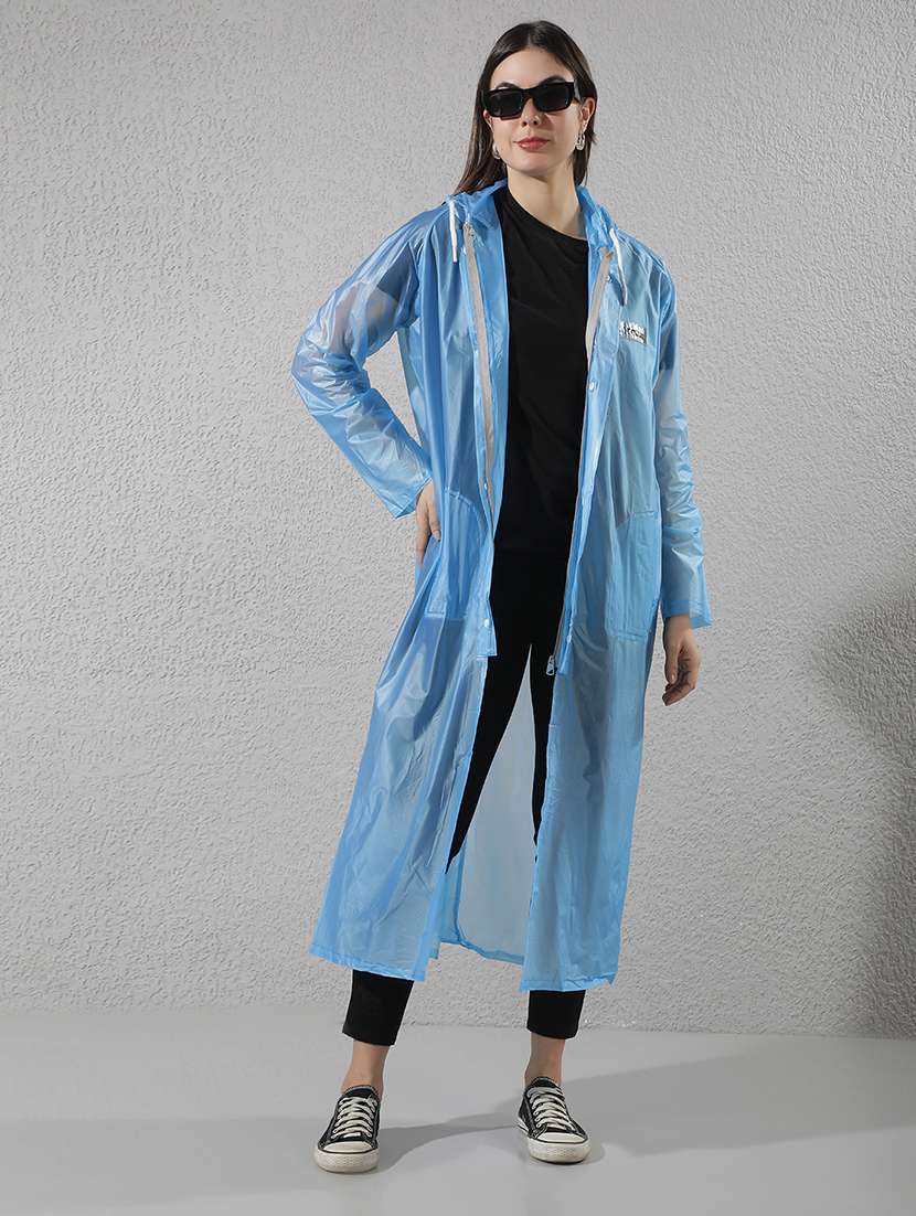 women solid long sleeves raincoat