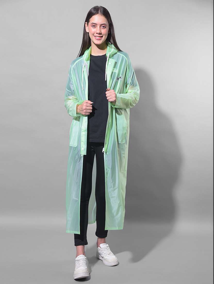 women solid long sleeves raincoat