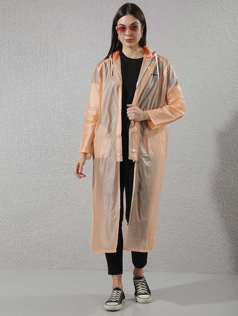 women solid long sleeves raincoat