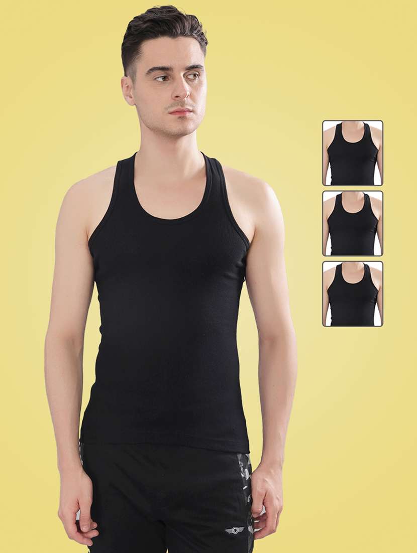 men pack of 3 solid sleeveless vest