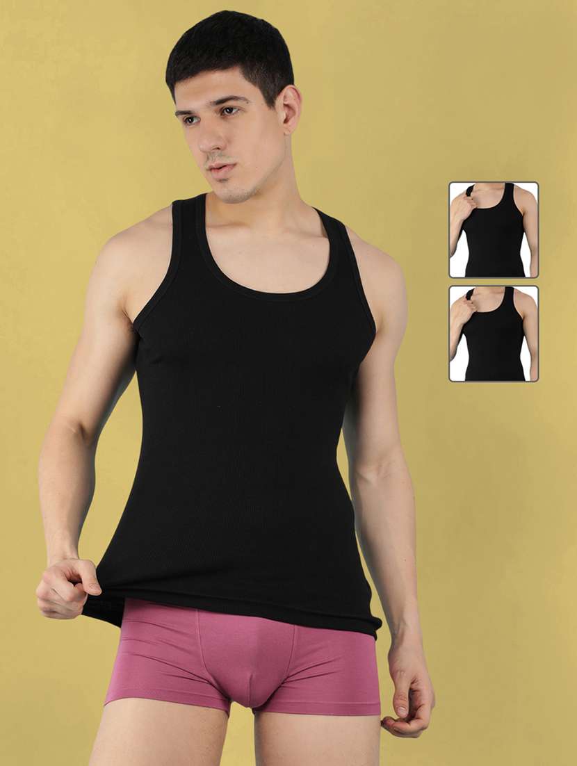 men pack of 3 solid sleeveless vest