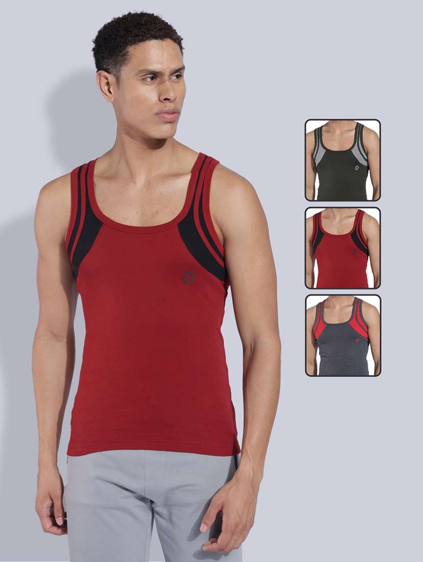 men pack of 3 color block sleeveless vest