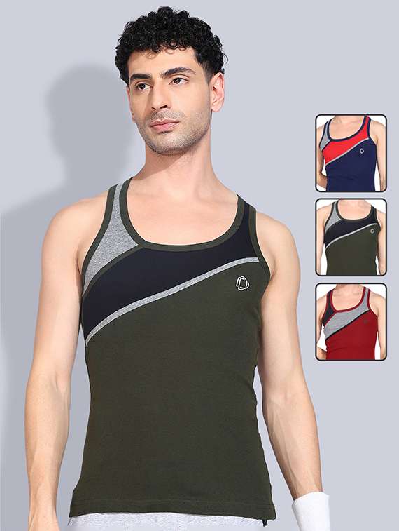 men pack of 3 color block sleeveless vest