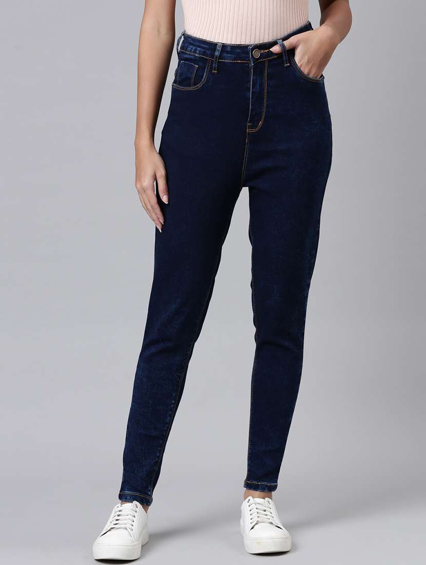 women washed high rise slim fit jeans