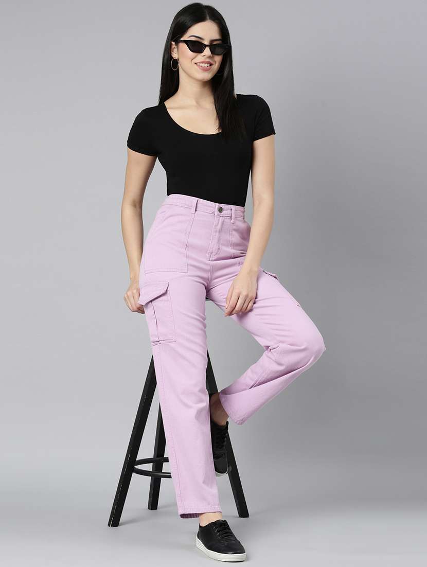 Women Solid High Rise Cargo Pant - 22558219 -  Standard Image - 5