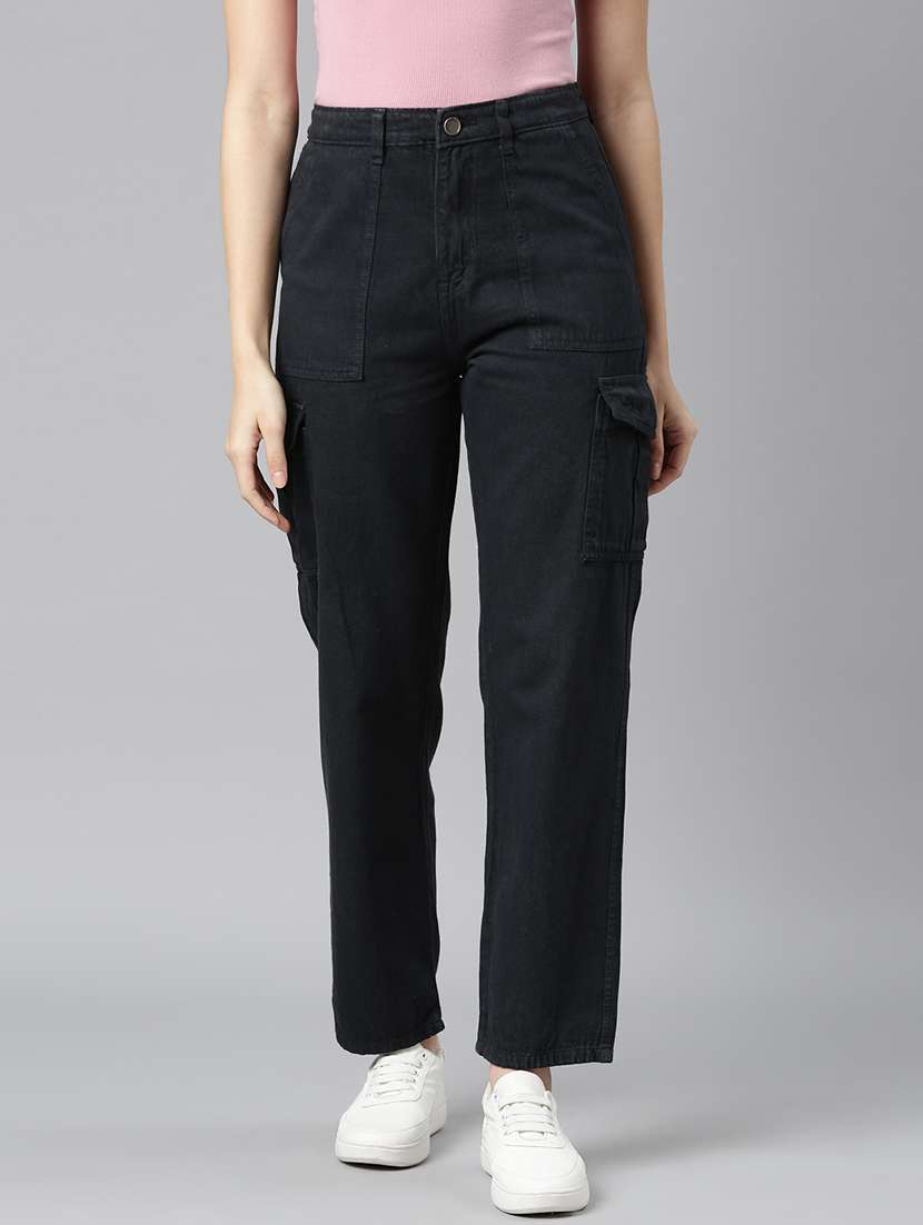 women washed high rise cargo pant