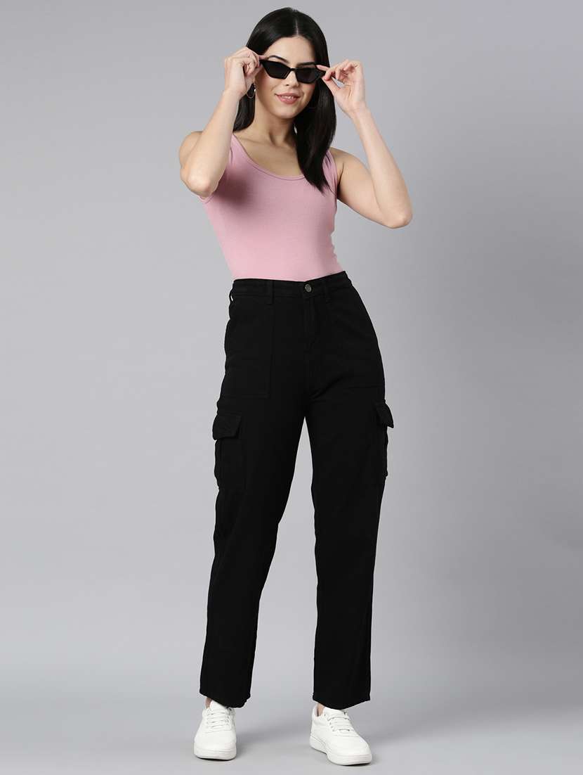 women solid mid rise cargo jeans - 22558222 -  Standard Image - 5