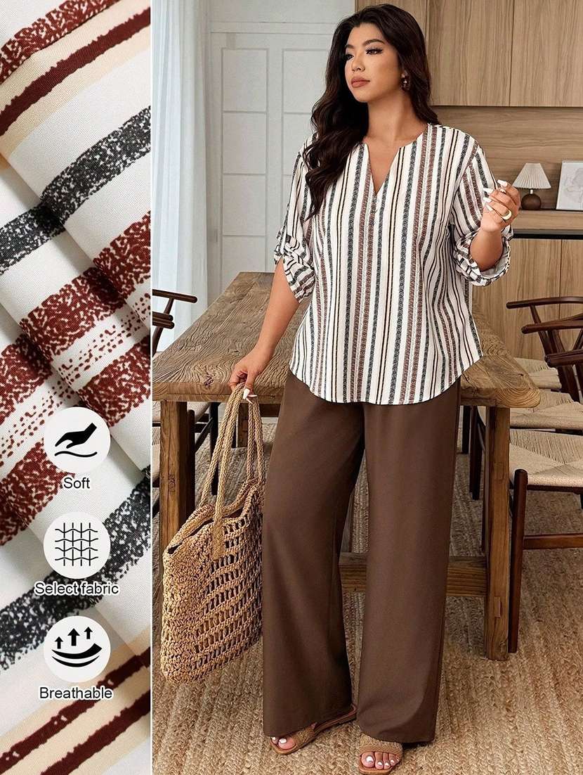 women printed v neck shirt and trouser co-ord set